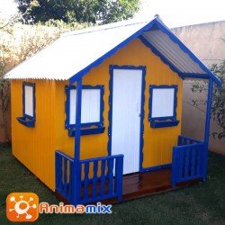 Casa de Madeira Amarela e Azul | Animamix